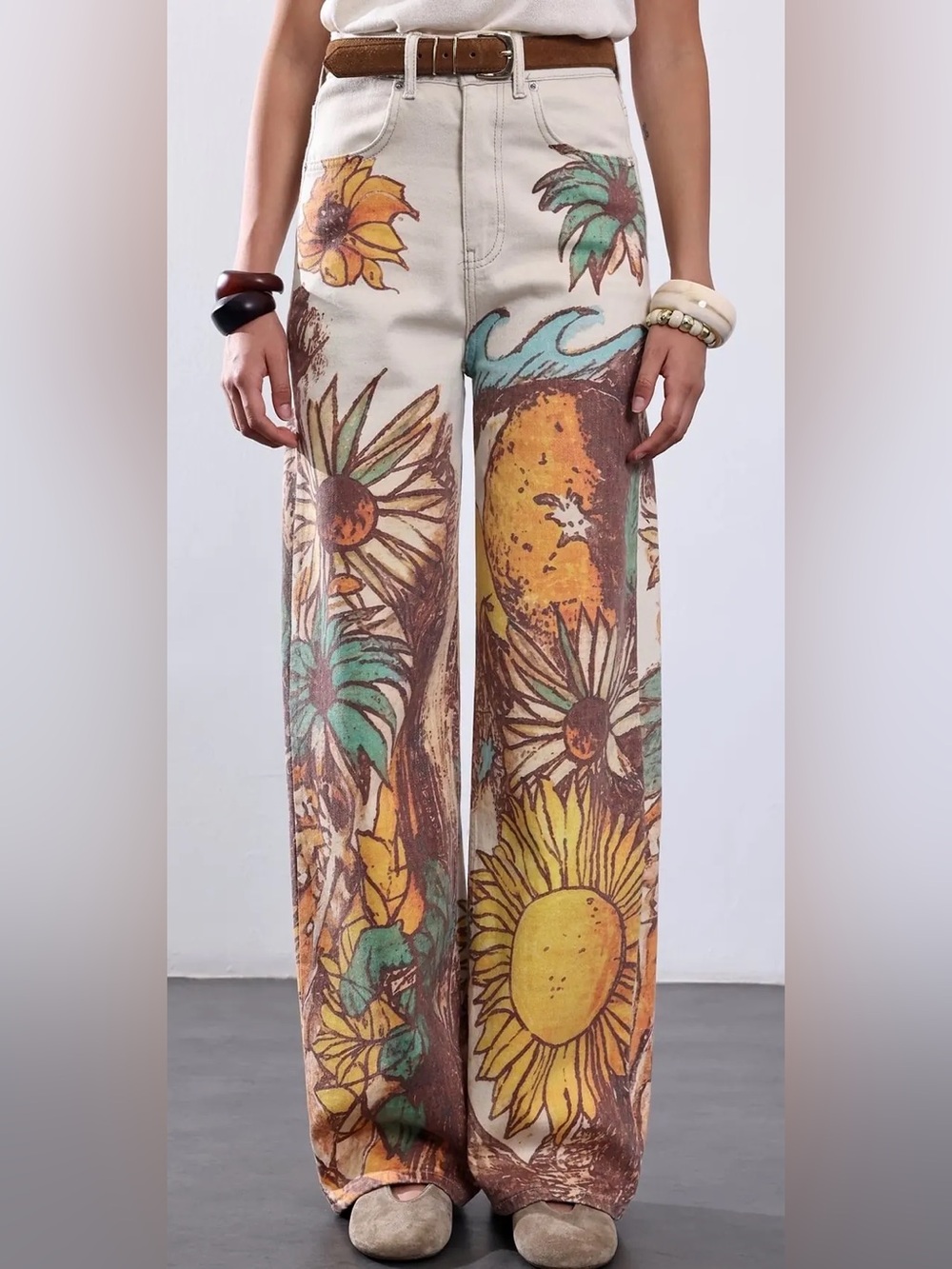 Free people we the free Printed Straight Leg Jeans beach scene